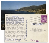 Hunter Thompson Postcard From Big Sur in 1960 -- ...Just spent Xmas & X-eve in hot sulphur baths...